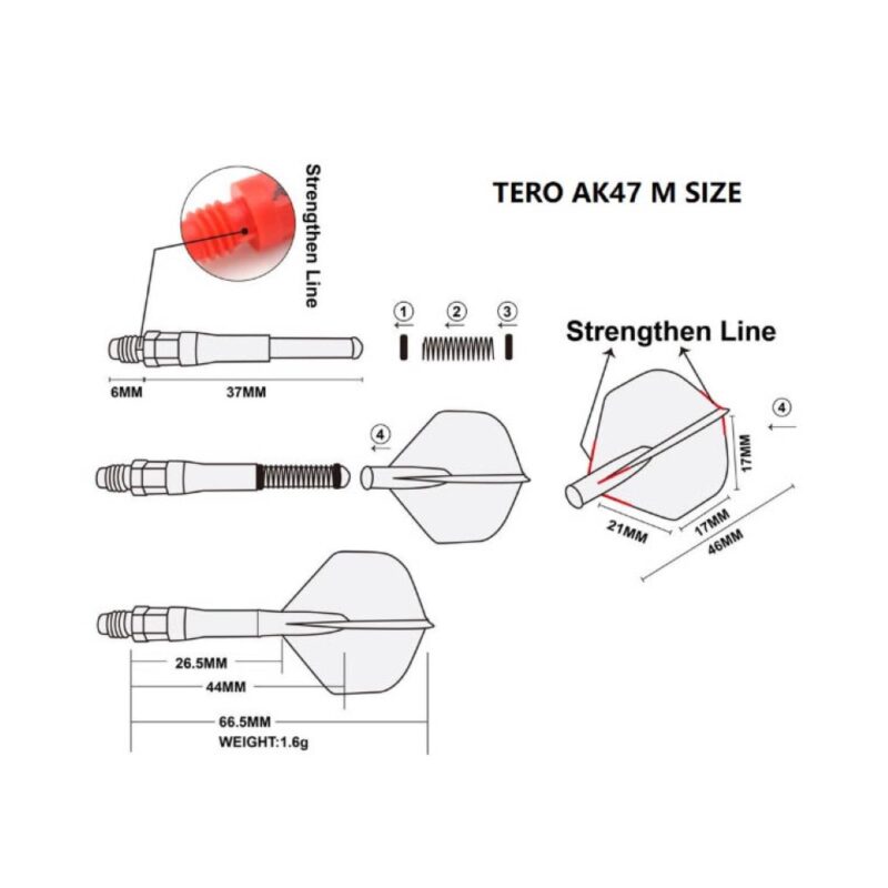 Billaresbalsalobre Cañas Shaft Cuesoul Tero Flights Black 37mm  AK7 CSDF-AK7+1 - Imagen 3