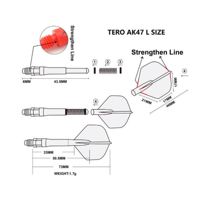 Billaresbalsalobre Cañas Shaft Cuesoul Tero Flights Black 43.5mm  AK7 CSDF-AK7-L1 - Imagen 3